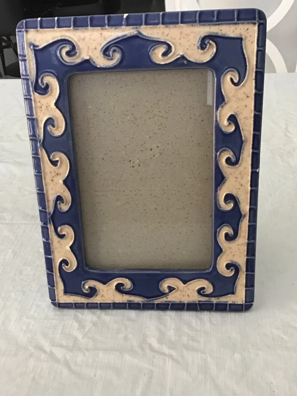 Handcrafted Blue and Cream Ceramic Photo Frame #194